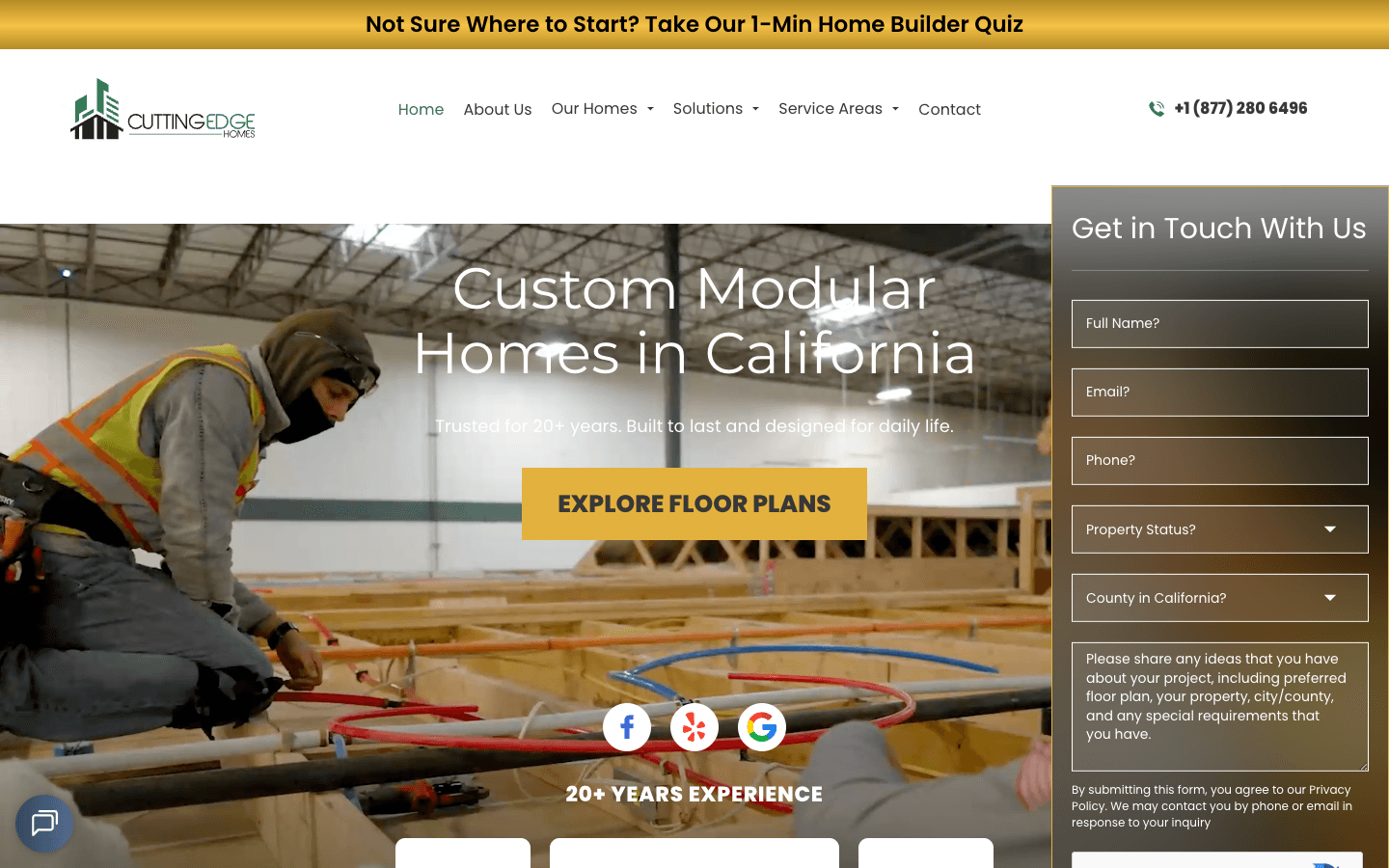Cutting Edge Homes live homepage